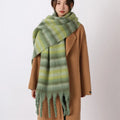 Retro Mohair Plaid Tassel Scarf Thick Winter Long Shawl