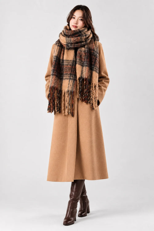Retro Mohair Plaid Tassel Scarf Thick Winter Long Shawl