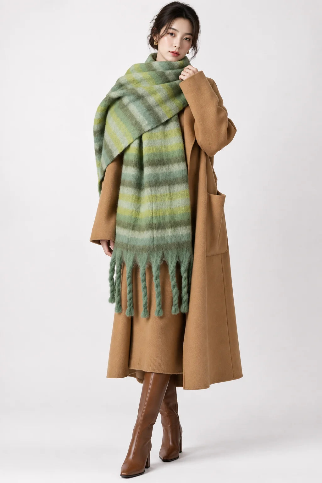 Retro Mohair Plaid Tassel Scarf Thick Winter Long Shawl