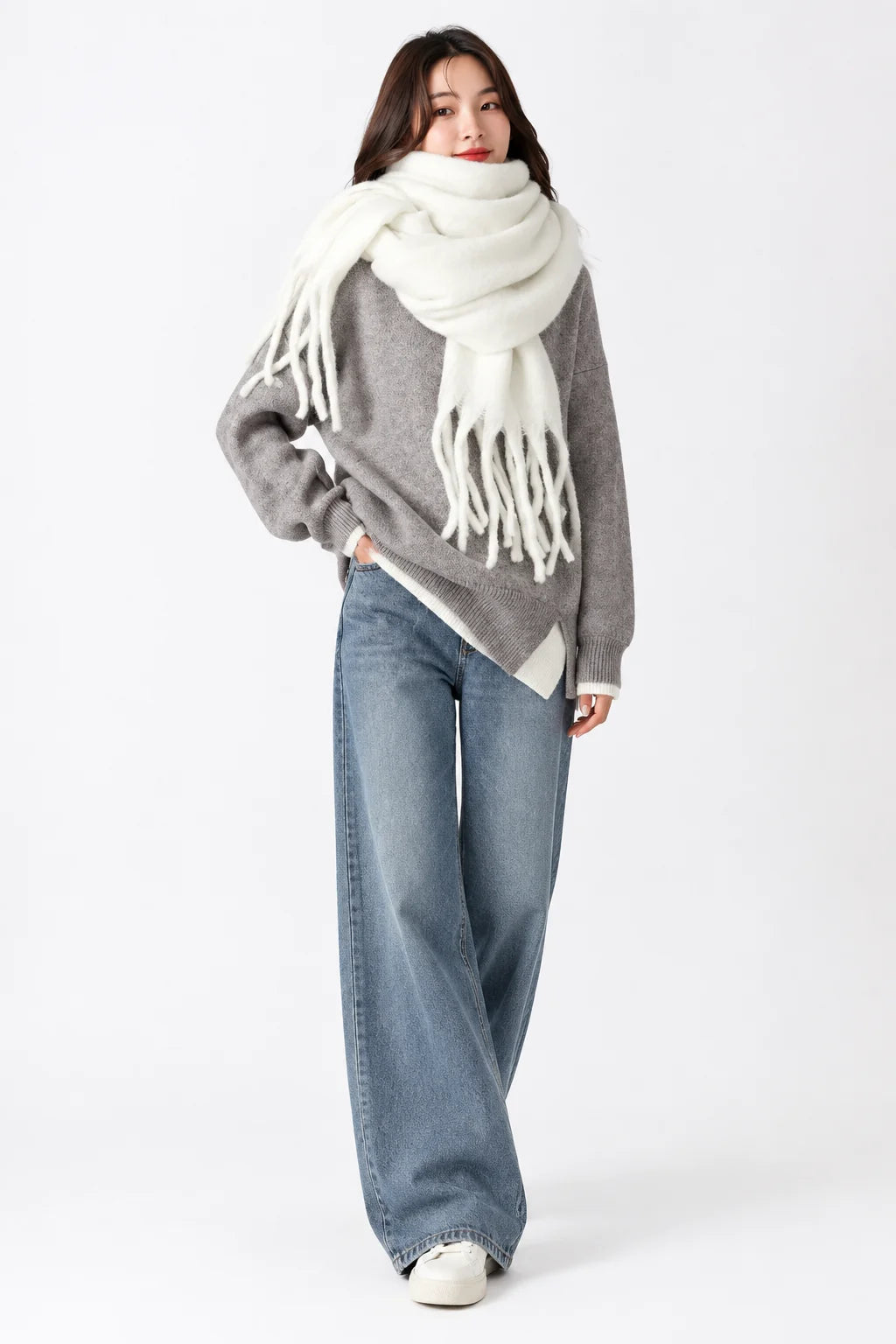 Retro Mohair Plaid Tassel Scarf Thick Winter Long Shawl
