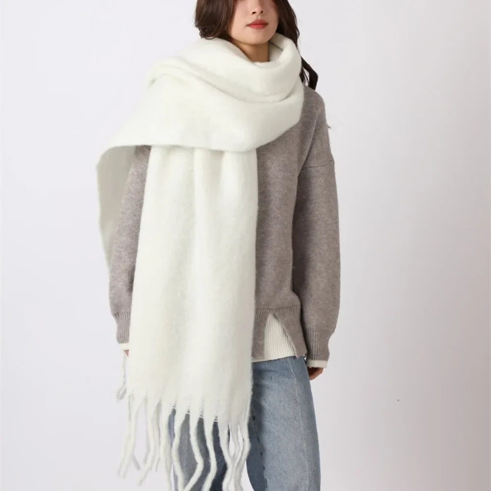 Retro Mohair Plaid Tassel Scarf Thick Winter Long Shawl
