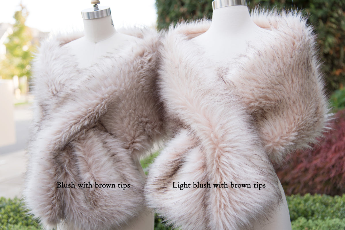 Women's Light Blush Faux Fur Wrap Bridal Evening Stole