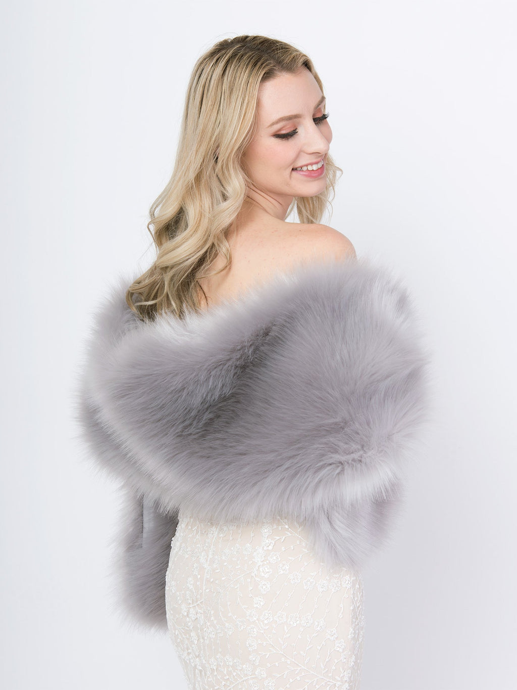 Women's Gray Faux Fur Wrap Bridal Wedding Evening Stole