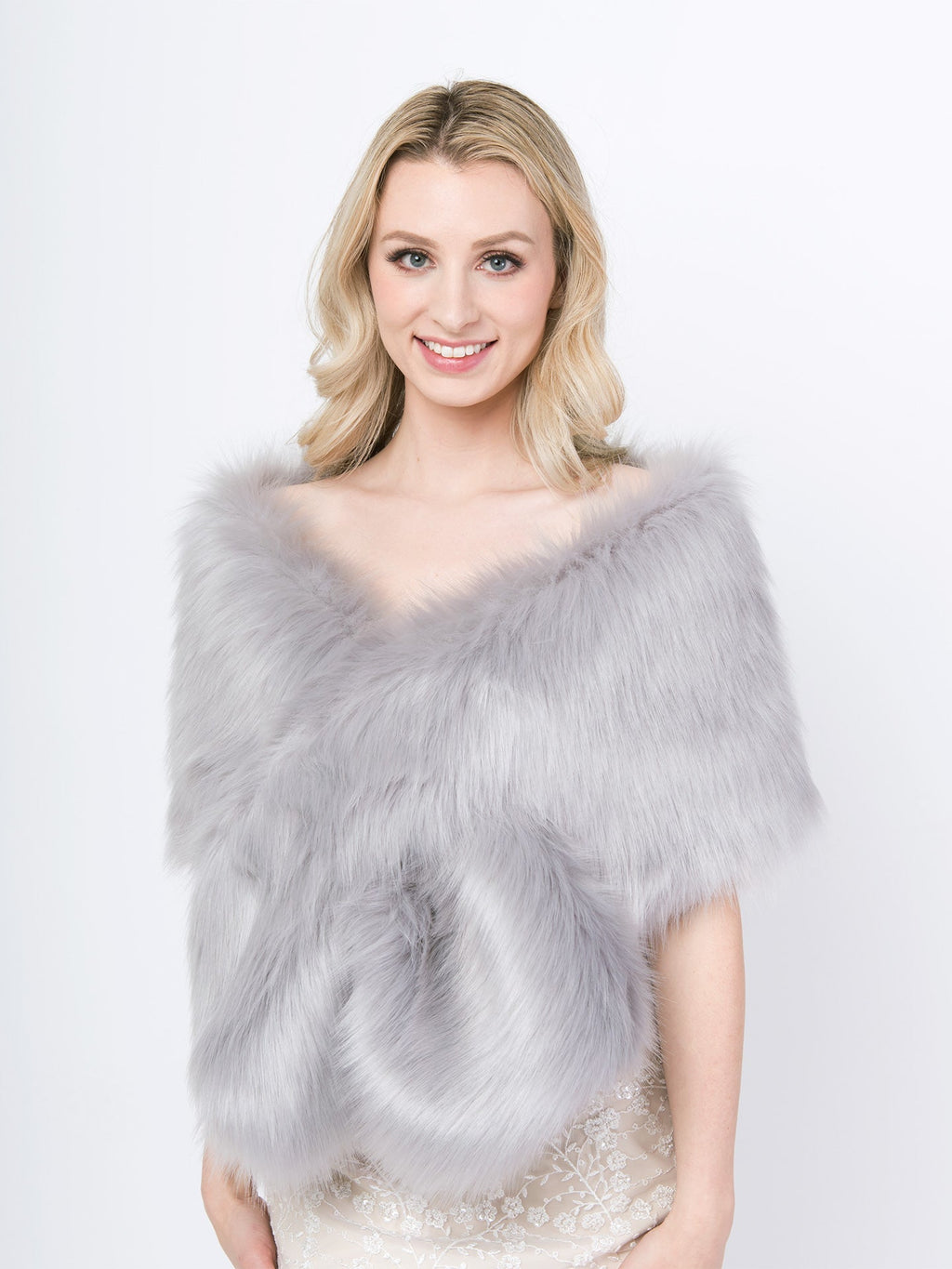 Women's Gray Faux Fur Wrap Bridal Wedding Evening Stole