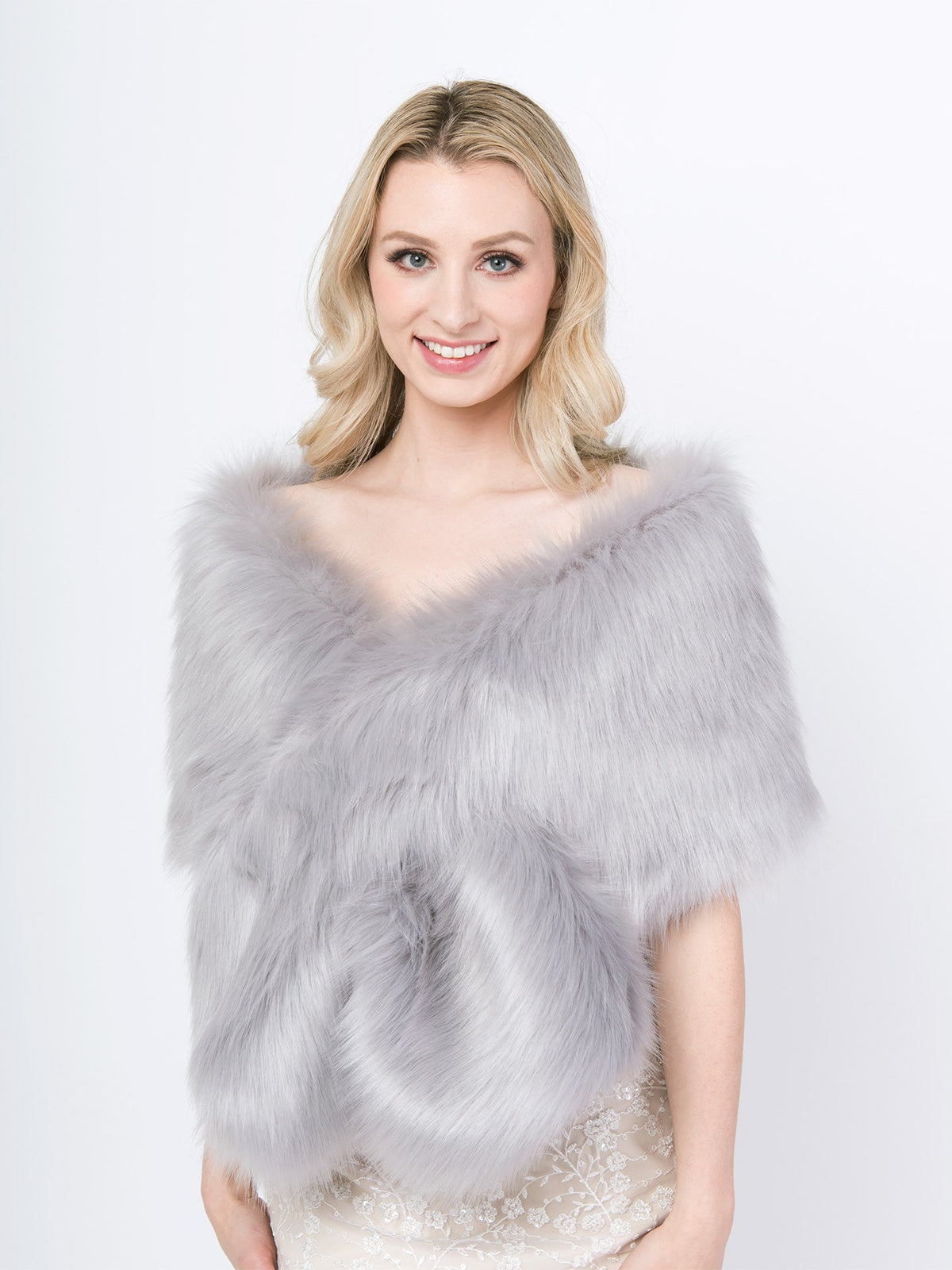 Women's Gray Faux Fur Wrap Bridal Wedding Evening Stole