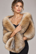 Women's Brown Faux Fur Wrap Bridal Wedding Evening Stole