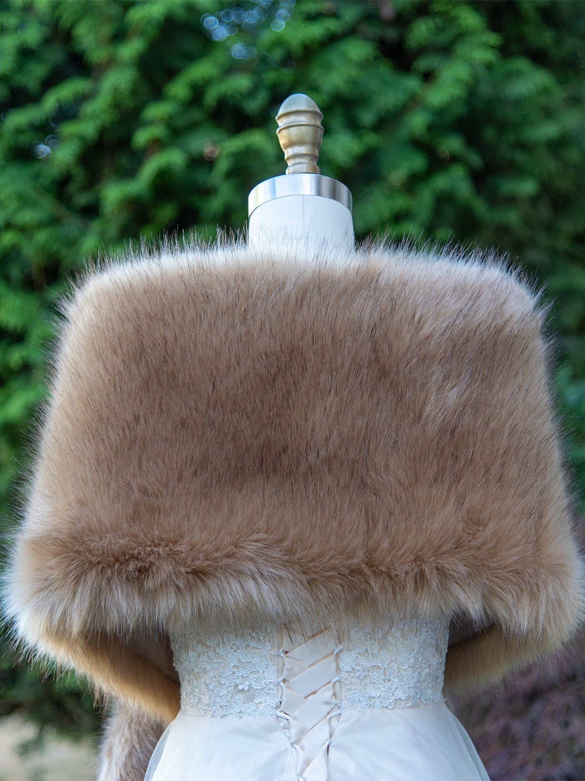 Women's Honey Brown Faux Fox Fur Wrap Evening Stole