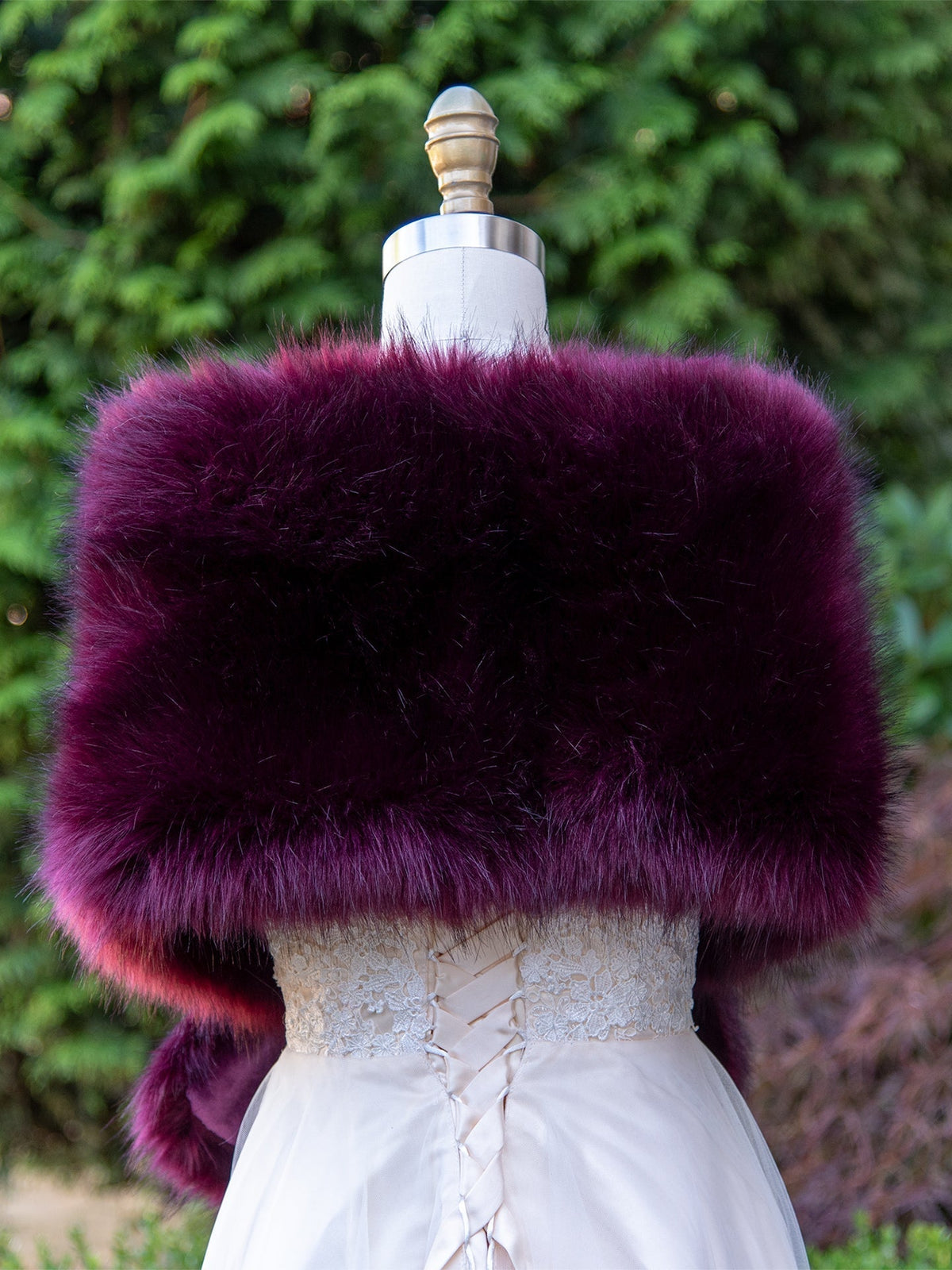 Women's Purple Plum Faux Fox Fur Wrap Evening Bridal Stole
