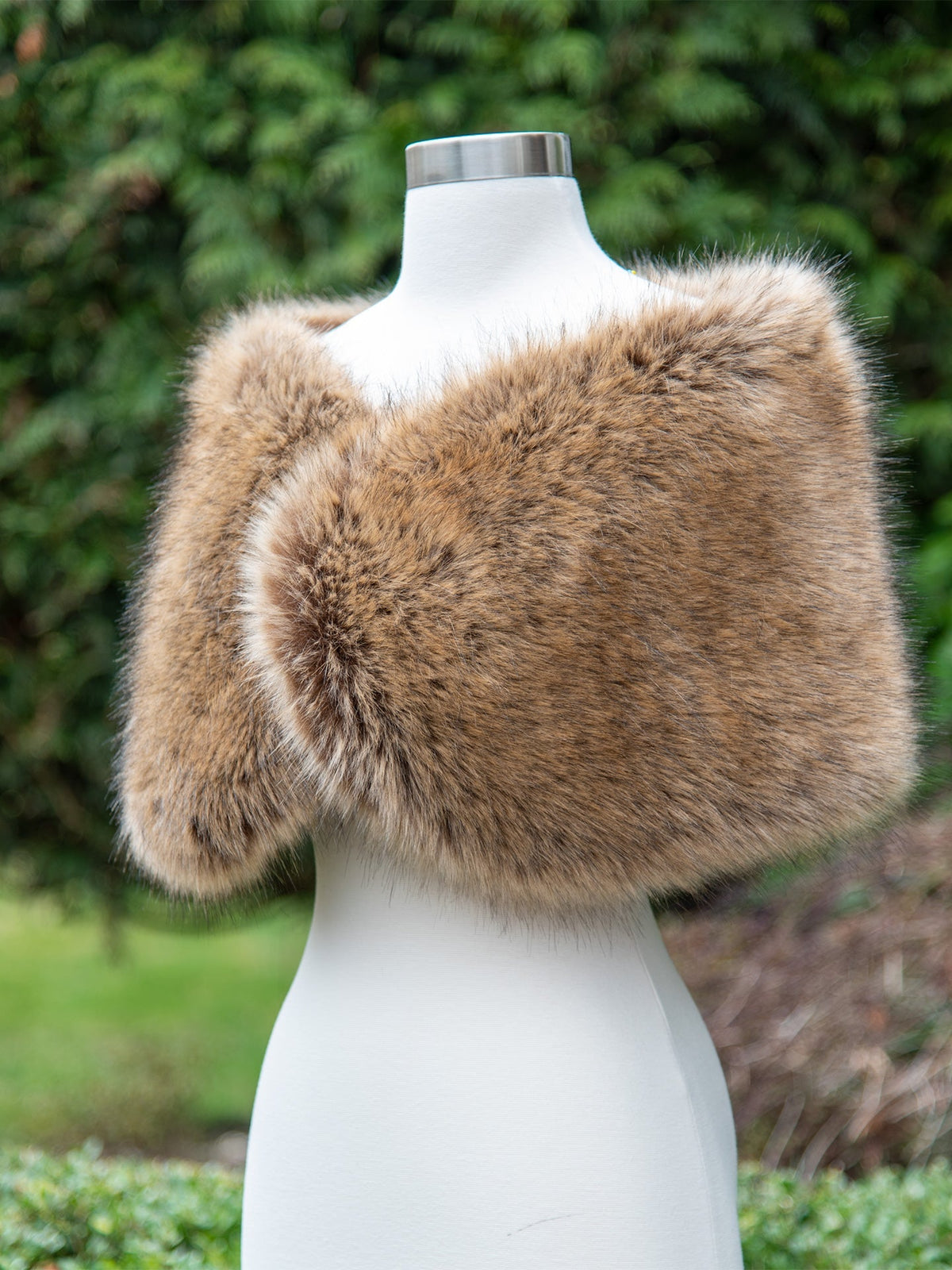 Women's Brown Faux Fur Wrap Shawl Winter Evening Stole